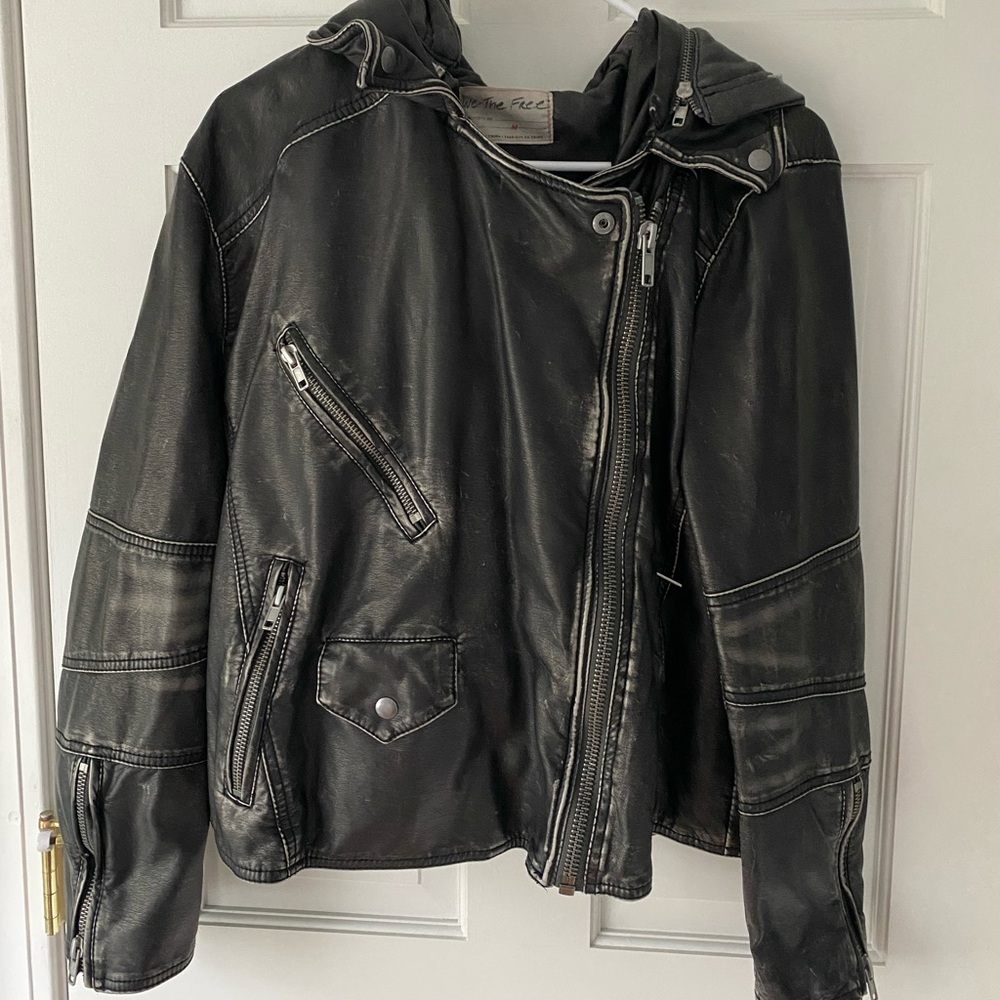 Free people leather jacket with hood